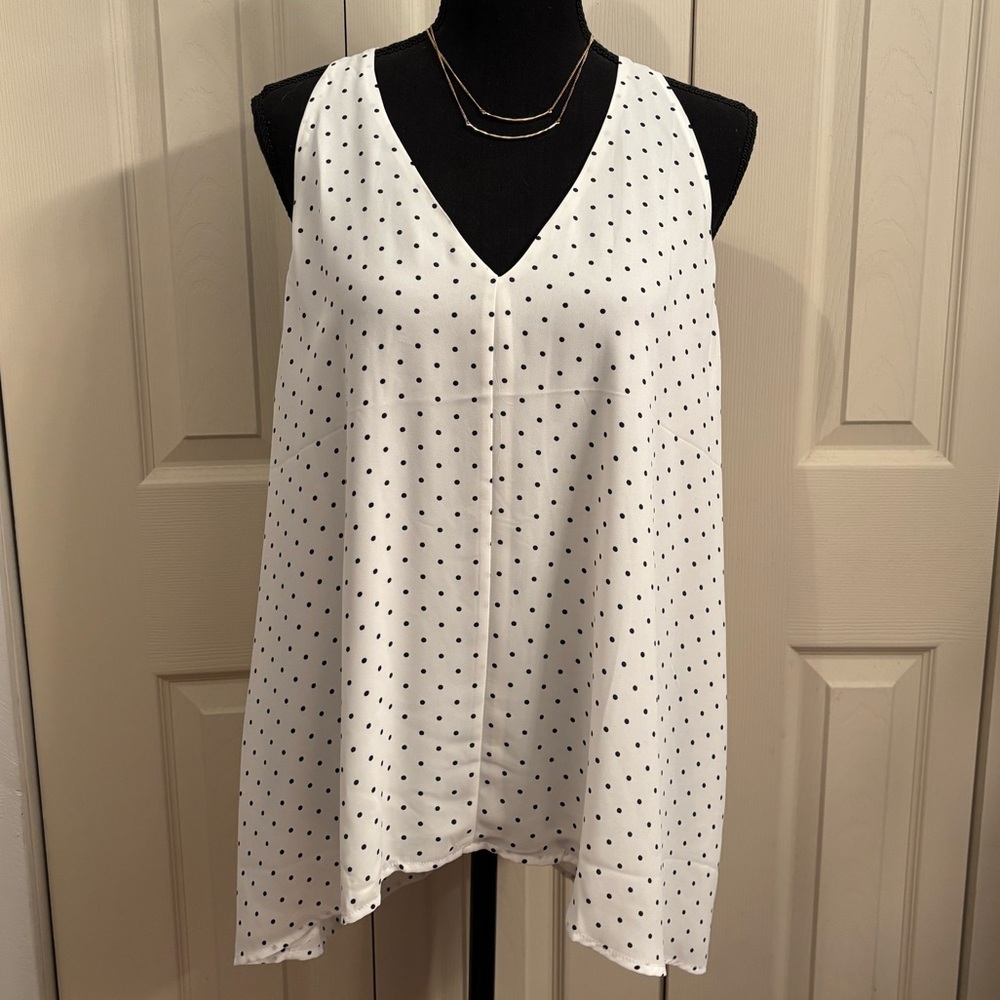 LOFT White and Black Polka Dot Sleeveless Blouse
